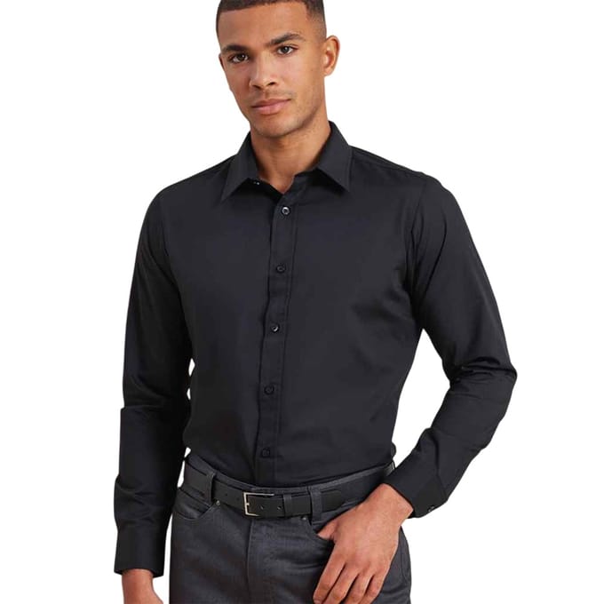 Premier Heren Poplin overhemd met lange mouwen (Zwart)