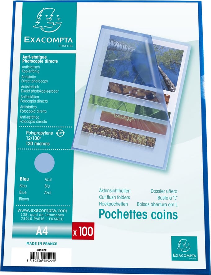 Exacompta 10x Pak 100 L-mappen - gestructureerde PP 12/100e - A4 - Blauw - 58522E