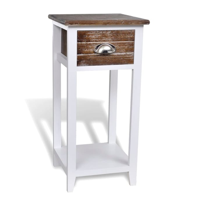 vidaXL - Nachtkastje - met - 1 - lade - bruin - en - wit
