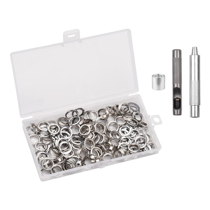100 Sets Oogjes Kit met Oogjes Ringetjes 1/2 Inch 3 STuks Installatiegereedschap Zilverkleurige Metalen Oogjes zilver
