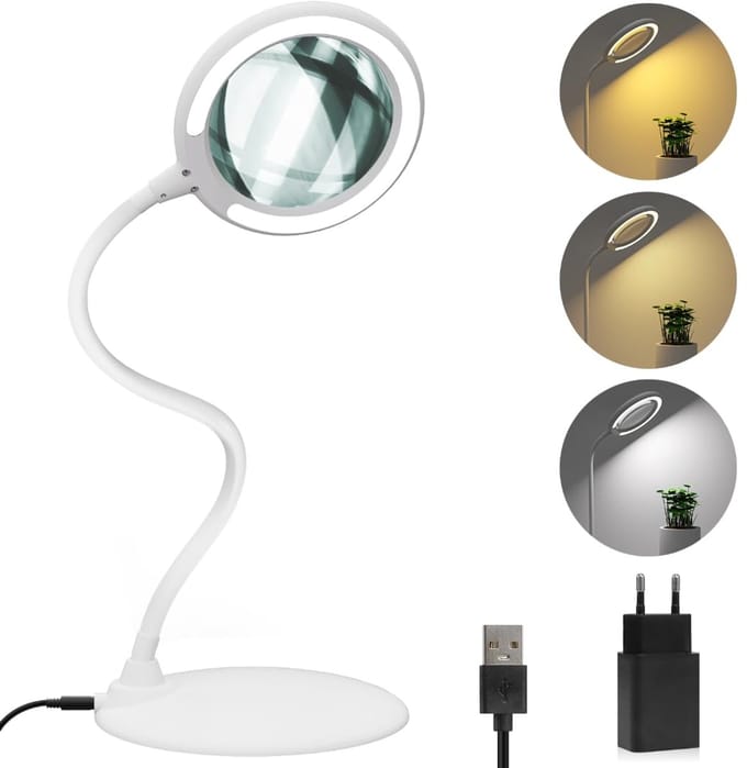 Unyqoos® Verstelbare vergrootlamp met drie kleurinstellingen en flexibele zwanenhals