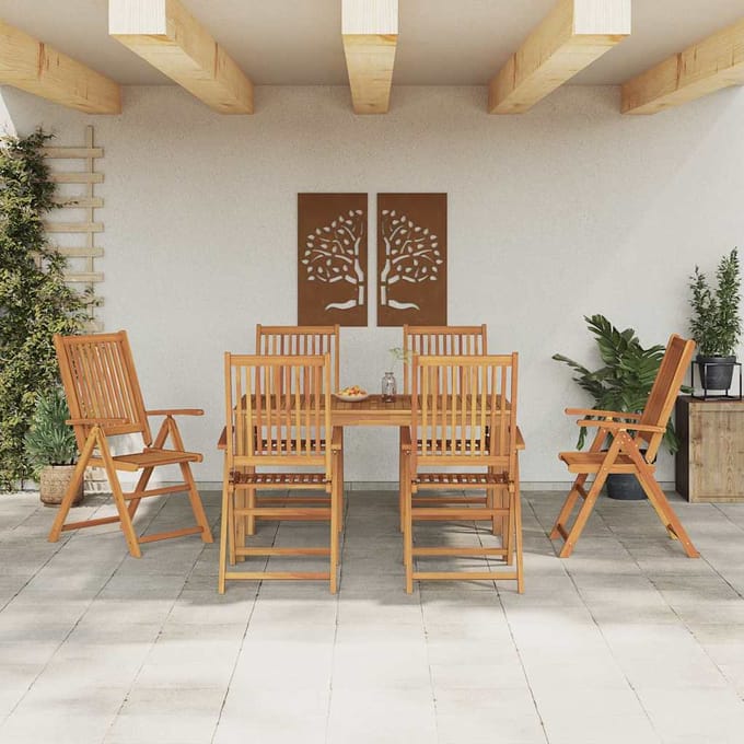 vidaXL - Tuin - Eettafel - Set - 7 - st - 6-zits - Naturel - Massief - Acacia - Hout
