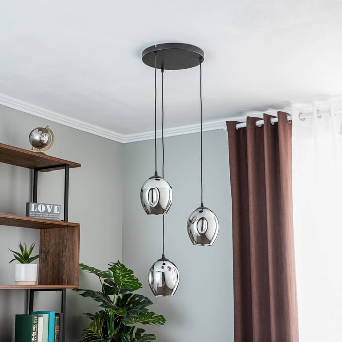 EMIBIG LIGHTING Hanglamp Starla, glas grafiet, 3-lamps rond
