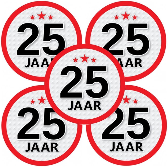 25 jaar leeftijd sticker - 10x - rond - Dia 15 cm - 25 jaar verjaardag - jubileum - leeftijd versiering