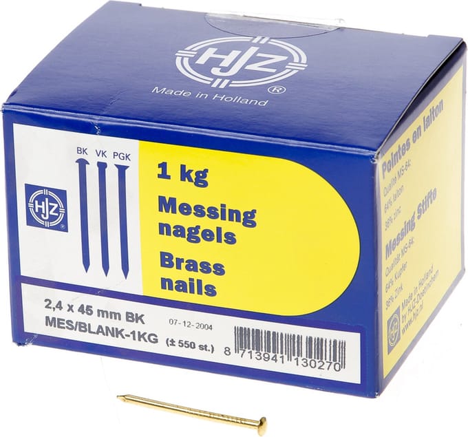 Hjz Messing nagels bombe kop 2.4 x 45mm 1kg