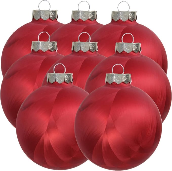 Othmar Decorations Luxe kleine kerstballen - 8x st - 8 cm - rood - glas - ice finish