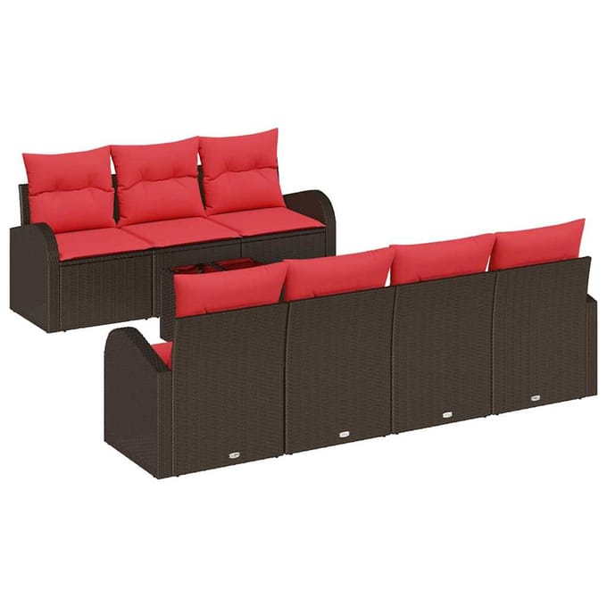 vidaXL - Bankstel - 8 - st - 7-Aantal - zitplaatsen - Bruin - en - Rood - Polyester