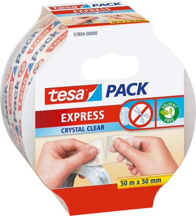 Verpakkingstape tesapack® Express Crystal Clear 50mx50mm handscheurbaar transparant | 6 stuks