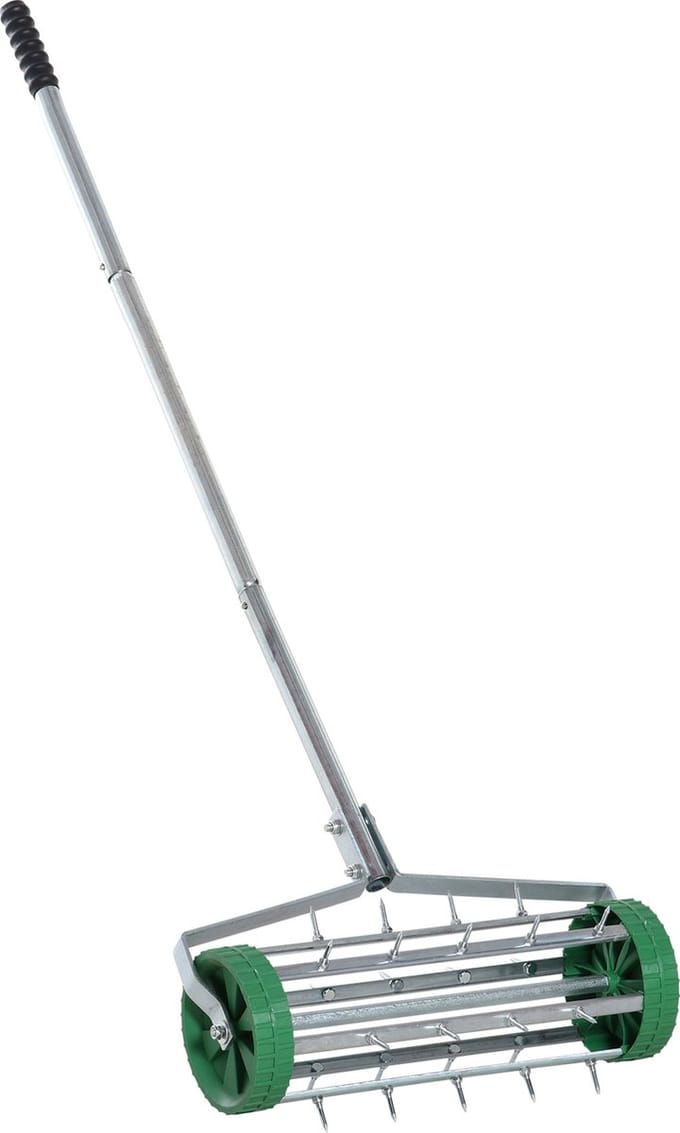 Outsunny Gazonbeluchter handmatig met verstelbaar handvat - Verticuteerder - Mosverwijderaar - Gazonroller - Groen