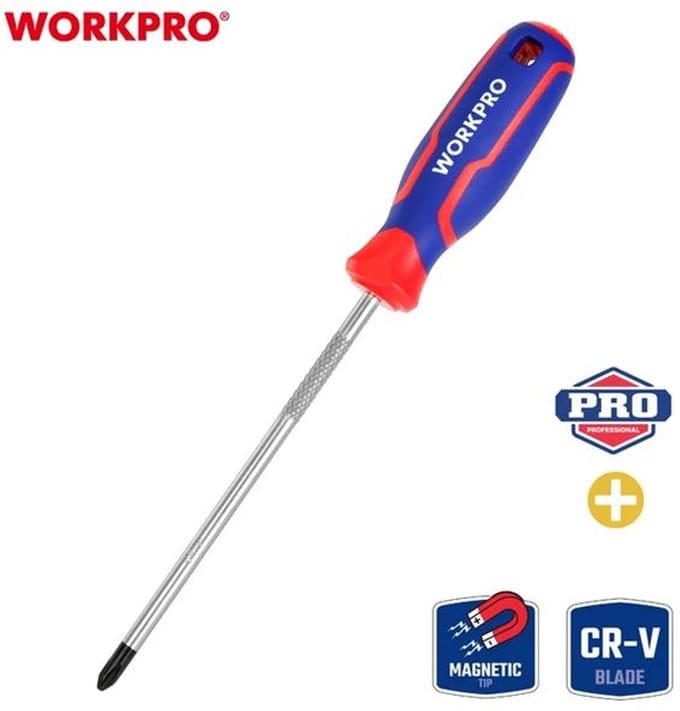WORKPRO WP221038 Schroevendraaier Pozi PZ3 × 150 mm – CR-V Staal – Magnetische Punt & Ergonomisch Handvat