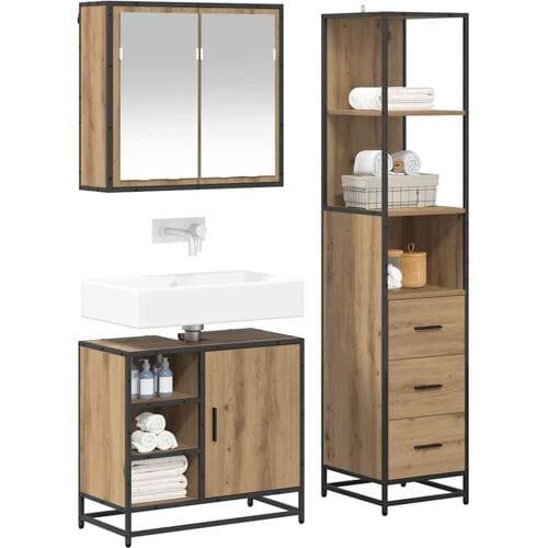 vidaXL - Badkamermeubel - Set - 3 - st - Artisan - Eiken - 65 - x - 33 - x - 60 - cm