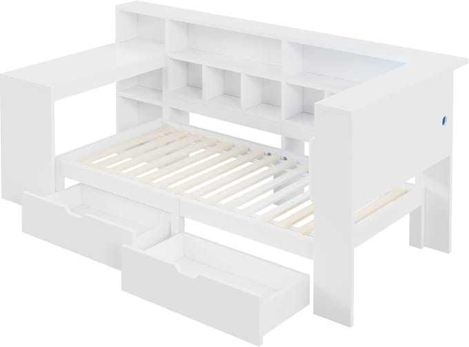 COVREO Bedframe 90x200 cm 260 x 116,8 cm wit MDF met bureau zonder matras