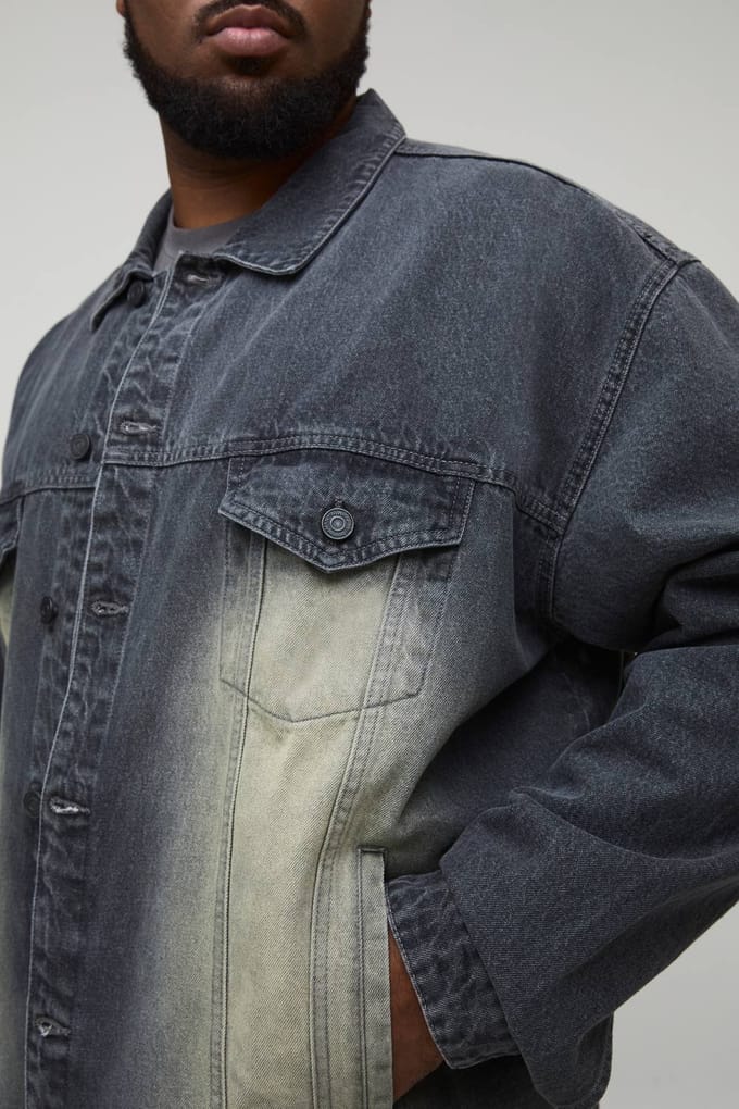 Plus Tinted Washed Boxy Oversized Denim Jacket | Charcoal | Size 2XL