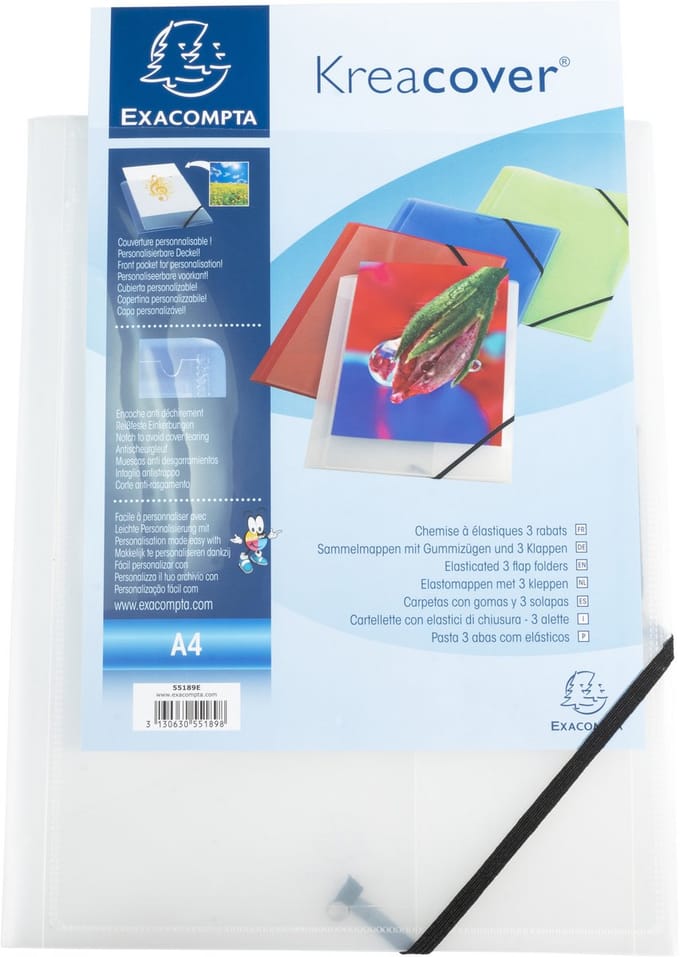 Exacompta 25x Kreacover® elastomap met 3 kleppen - ondoorschijnende PP 5/10de- A4 - Kleurloos - 55188E