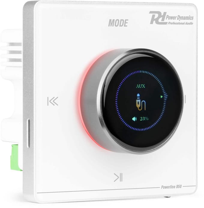 Power Dynamics Powerline B50W inbouw versterker - Met touchscreen en Bluetooth - 2x 25W - Wit