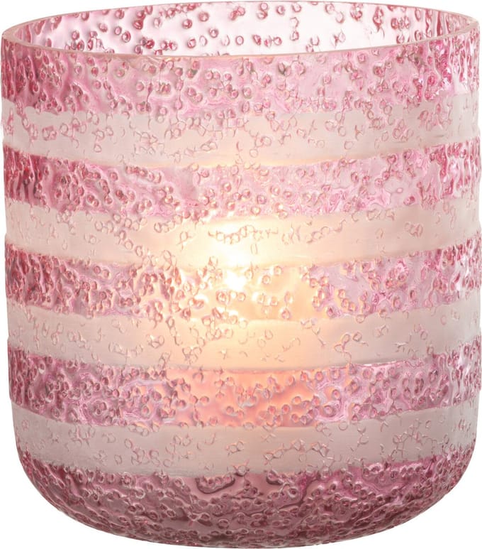 J-Line windlicht Strepen - glas - rood/wit - large