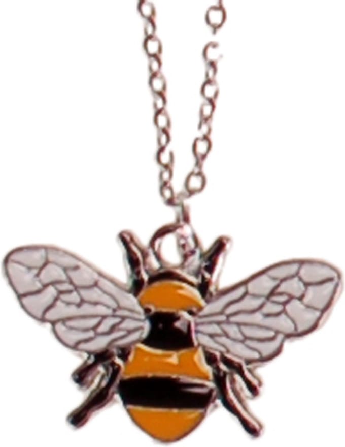 Ketting RVS 55cm - Hangertje Emaille Bij Zilverkleurig 1,5x2,5cm