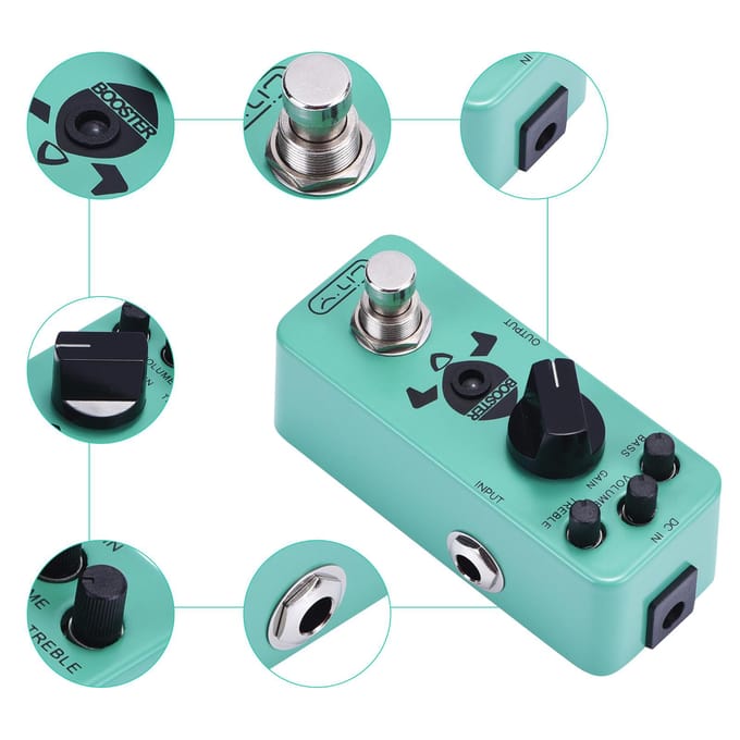Lity Booster Gitaarpedaal Mini Booster Effectenpedaal Puur Schone Mini Boost voor Elektrische Gitaar сyaan