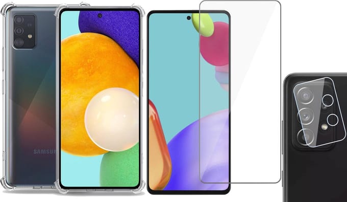 Hoesje geschikt voor Samsung Galaxy A52 / A52s - Screenprotector Glas & Camera Screen Protector - Transparant Shock Case