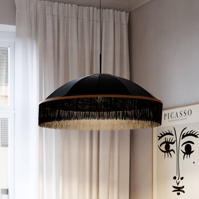 By Rydéns hanglamp Francis, zwart, Ø 60 cm, textiel