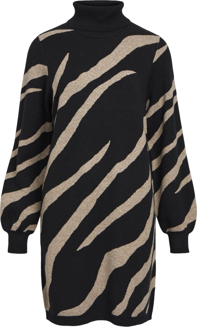 Object Objray L/s Knit Rollneck Dress Dames - Jurk - Zwart - Maat L