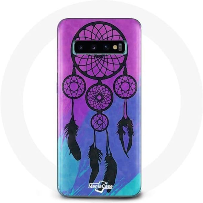 Coque pour Samsung Galaxy S10 Attrape Rêve Noir Fond Bleu et Violet