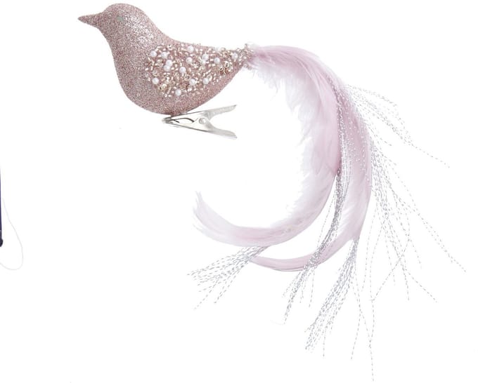 Glinsterende roze vogel kerstornament - 16 cm