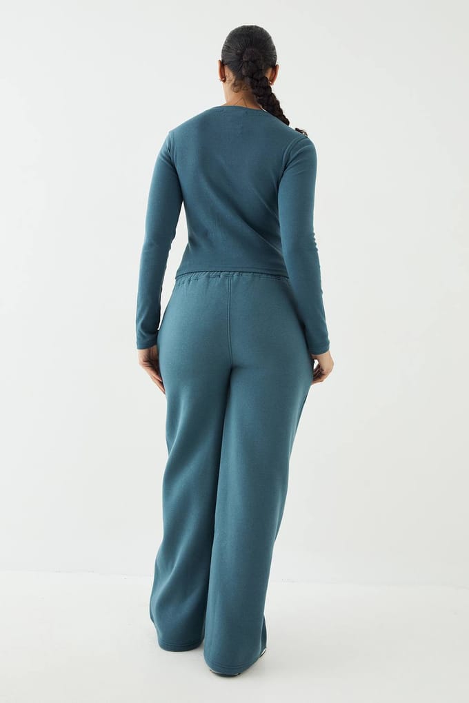 Dames DSGN Studio Borduurwerk Henley Jogger | Teal | Maat: Large