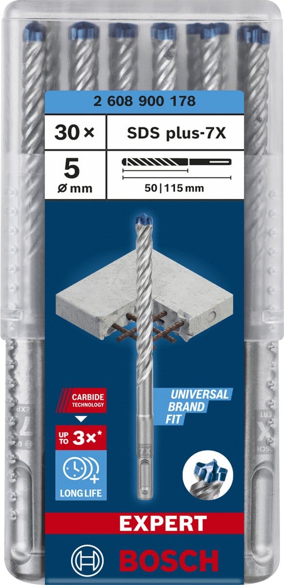 Bosch Accessories EXPERT SDS plus-7X 2608900178 Hamerboor 30-delig 5 mm Gezamenlijke lengte 115 mm SDS-Plus 30 stuk(s)