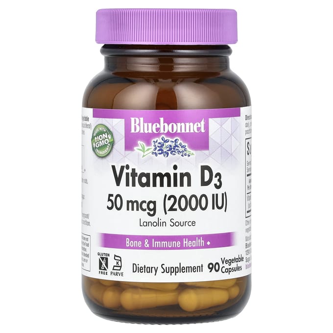 Bluebonnet Nutrition, vitamine D3, 50 mcg (2000 IE), 90 vegetarische capsules