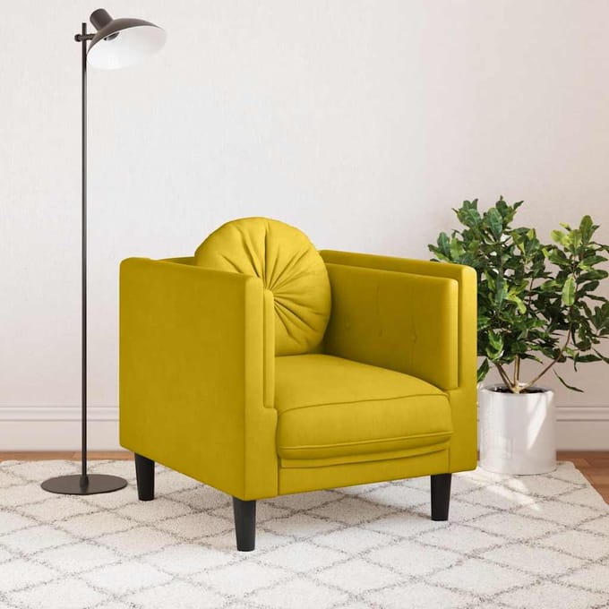 vidaXL - Fauteuil - met - kussen - fluweel - geel