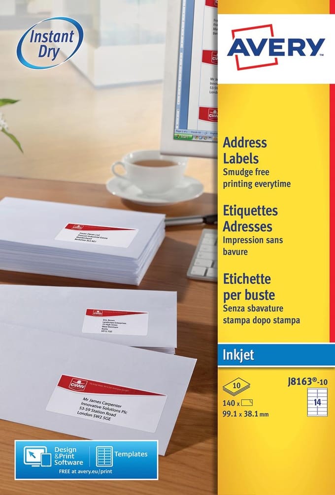 Etiket avery j8163-10 99.1x38.1mm wit 140st | 10 stuks