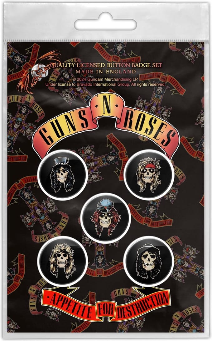 Guns N' Roses - Appetite For Destruction Badge/button - Set van 5 - Zwart