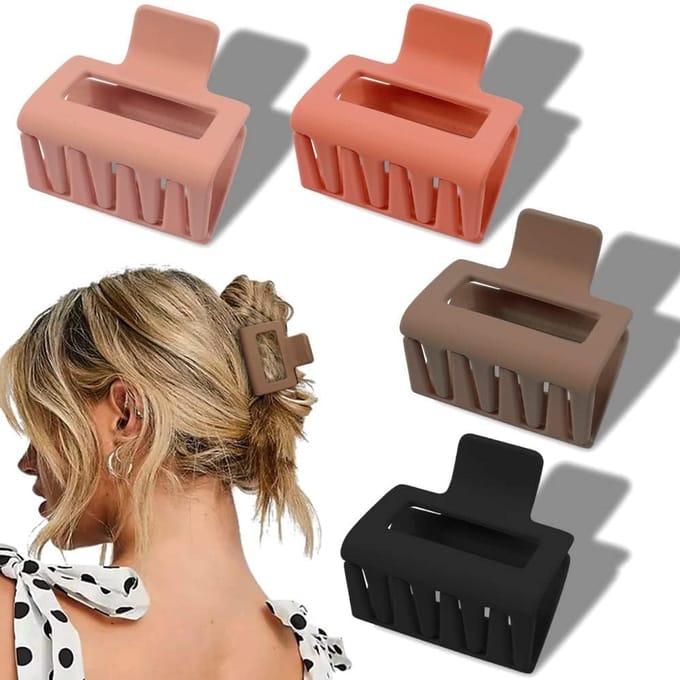 4x Matte Haarclips Vierkant - Stevige Klauwclips voor Dun & Dik Haar