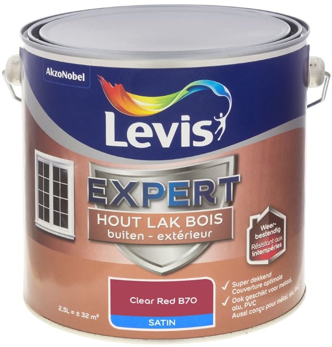 Levis - Expert Hout Lak Buiten Satin Mix - Clear Red B70 - Mengverf - 2,5 L