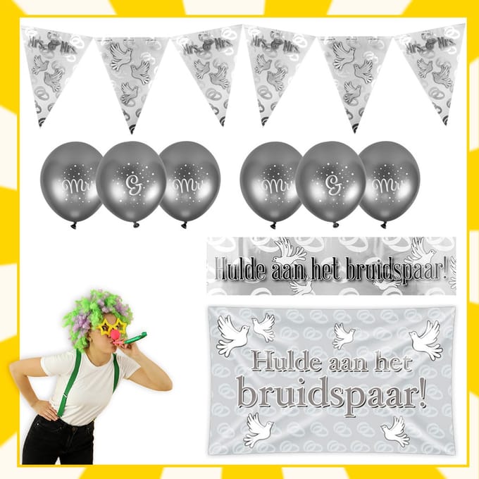 Feestpakket huwelijk | Mrs. & Mrs. | Zilver | 6-delig
