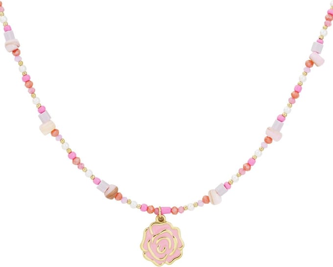 beaded rose ketting - roze &