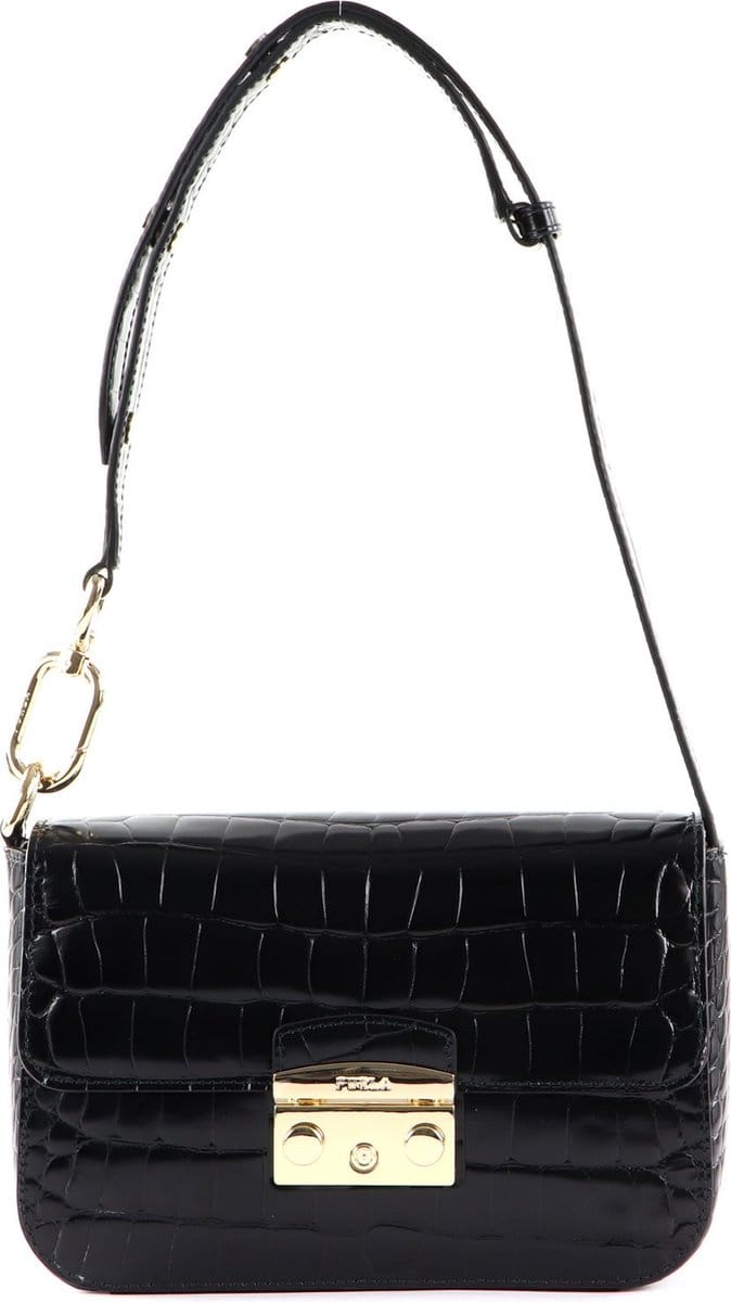 FURLA Leren Schoudertas Avondtas Metropolis Shoulder Bag Nero Zwart