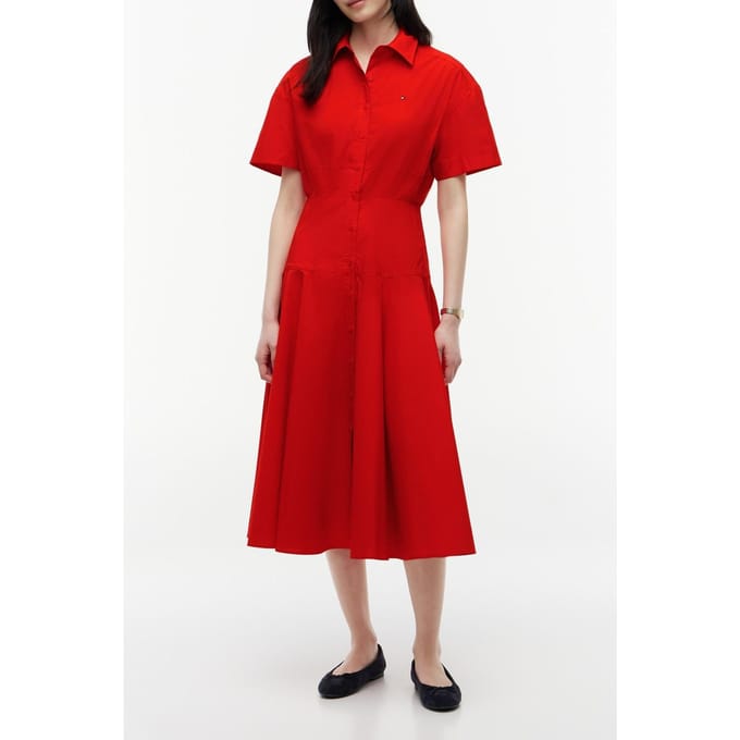 Tommy Hilfiger Poplin Flre Ss Midi Fire Red Größe: 34 | Blusenkleider Outlet | Damen | Rot