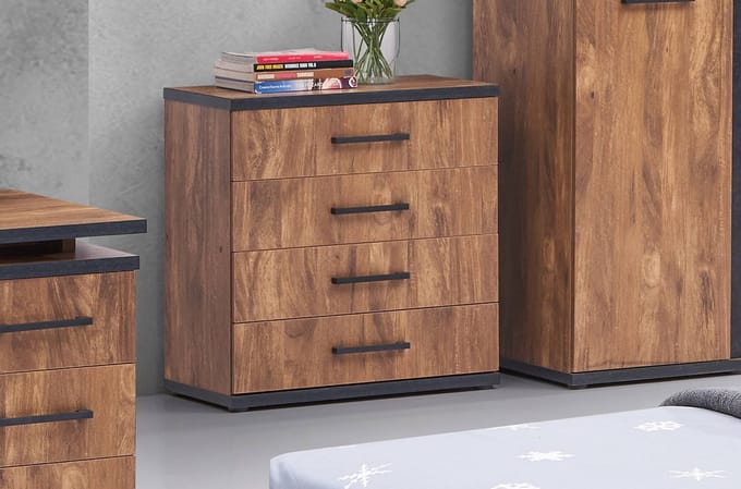 Belfurn - Ellen - commode - ladekast 80cm - kleur acacia bruin met zwart