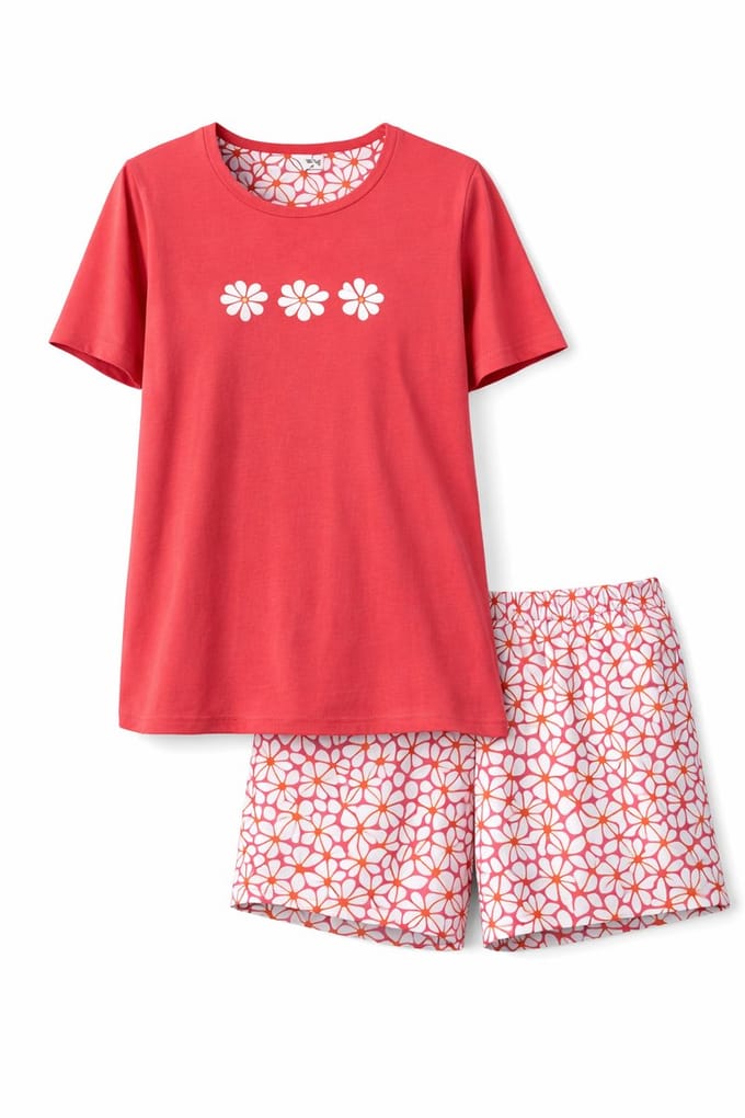 Comtessa - Dames Shortama - Zomer Pyjama - Katoen - Pink Red - Maat 46