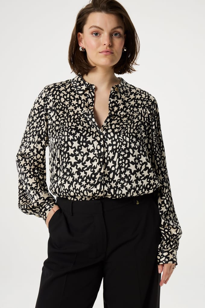 Fabienne Chapot Nina Blouse Black/creme Brulee Maat: 34 | Longsleeves Outlet | Dames | Wit