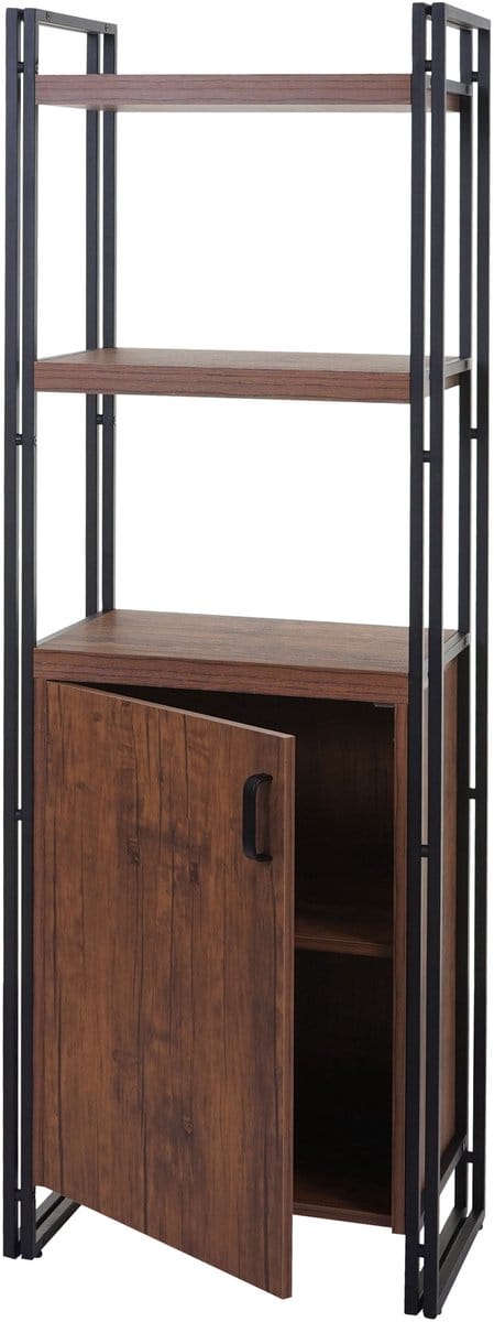 Boekenplank MCW-A27, Staande plank Woonplank, Opbergvak met deur 165x55cm 3D structuur wild eiken look