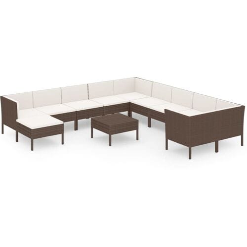 vidaXL - 12-delige - Loungeset - met - kussens - poly - rattan - bruin