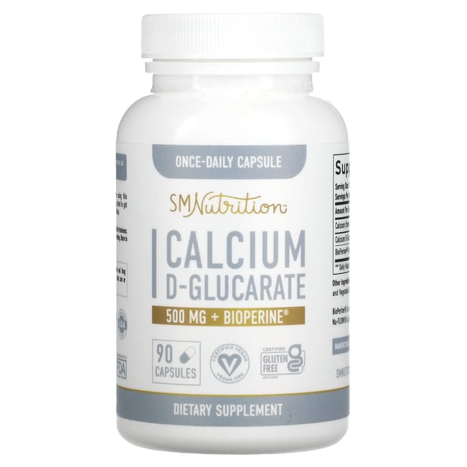 SMNutrition, D-glucarate de calcium + BioPerine, 500 mg, 90 capsules