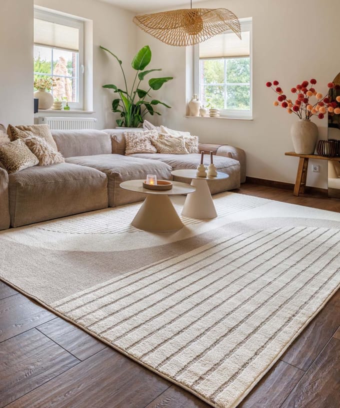 Japandi vloerkleed - Ridge Lin crème/beige 80x150