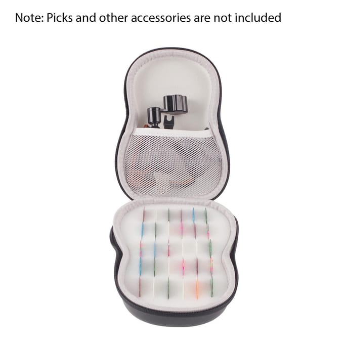 Rockhouse Plectrumhouder Case Opbergruimte 18/30 Sleuven Plectrums van Verschillende Dikte Etui EVA PU Leer S zwart