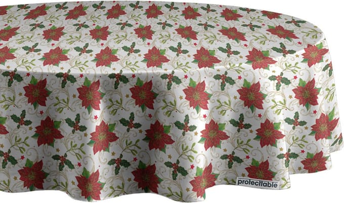 Protecttable - Rond Kerst Tafelzeil Kerstbloem Rood Ø138cm - Tafelkleed Afwasbaar - Kunststof