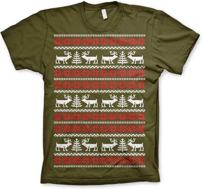 Heren Tshirt -S- Christmas Knit Pattern Groen