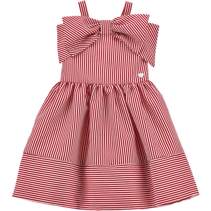Gestreepte jurk met rode en witte baby strik